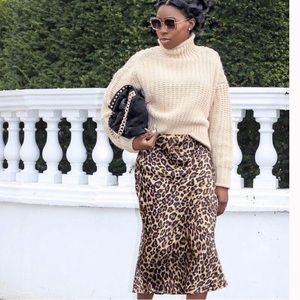 H&M Satin Leopard Print MIDI Skirt